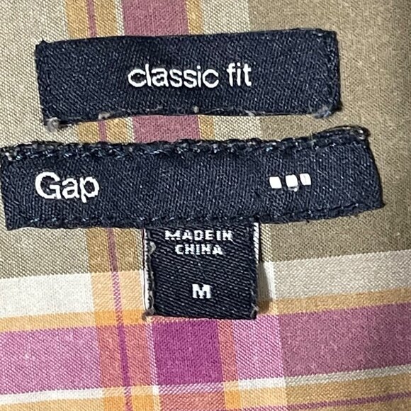 Gap Factory Womens Classic Fit Dusty Olive Plaid Button-Down Shirt M Long Sleeve - Picture 3 of 7